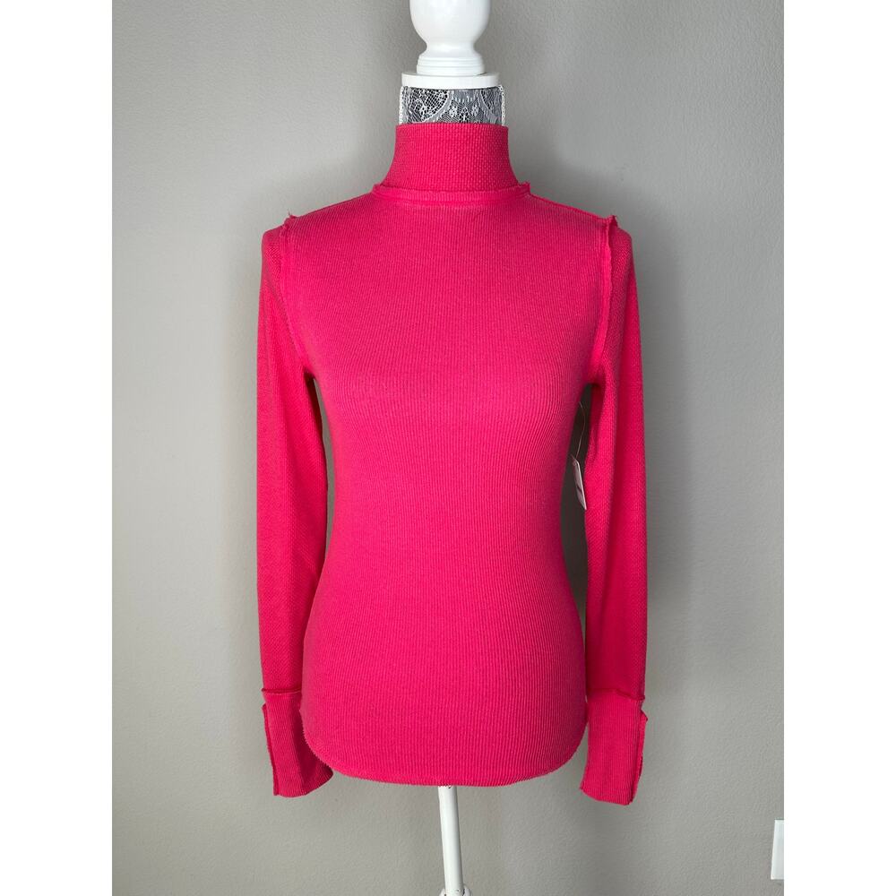 FREE PEOPLE Rivet Studded Cuff Mock Neck Thermal Long Sleeve Shirt Top XS - Picture 6 of 10